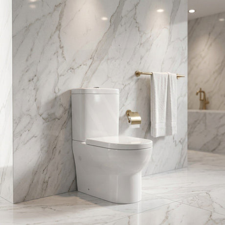Pola Ceramic Box Rim Back To Wall Toilet Suite Back/Left and Right Bottom Inlet 675x395x840mm - Gloss White