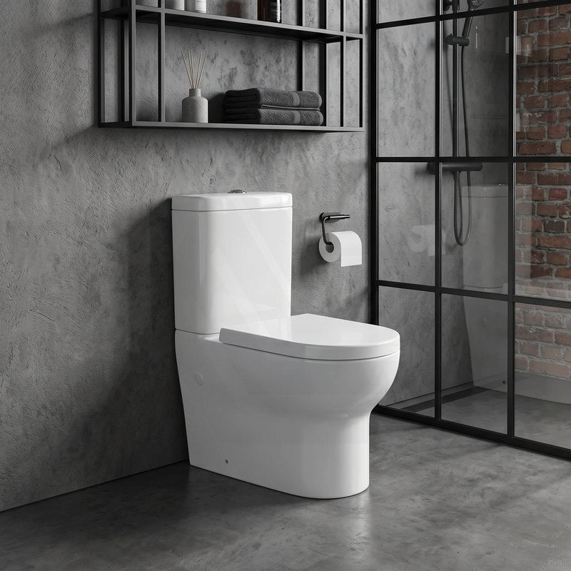 Pola Ceramic Box Rim Back To Wall Toilet Suite Back/Left and Right Bottom Inlet 675x395x840mm - Gloss White