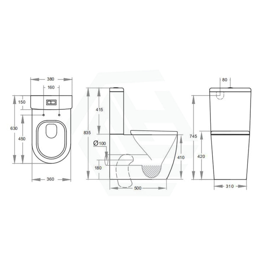 630x380x835mm Veda Tornado Ceramic Back To Wall Toilet Suite Back/Left and Right Bottom Inlet Variant Colour Available