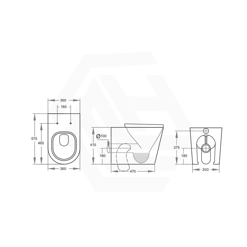 Avis Wall Faced Floor Toilet Pan with Rimless Flush Matt Black 575x360x415mm