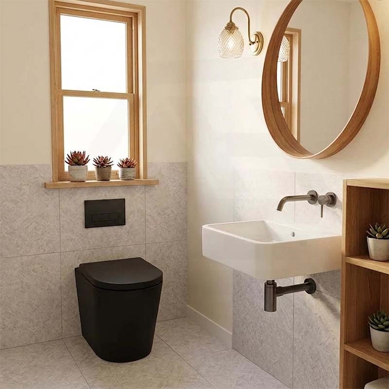 Avis Wall Faced Floor Toilet Pan with Rimless Flush Matt Black 575x360x415mm