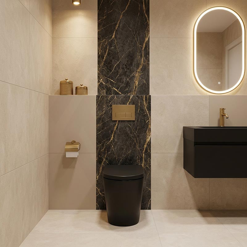 Avis Wall Faced Floor Toilet Pan with Rimless Flush Matt Black 575x360x415mm