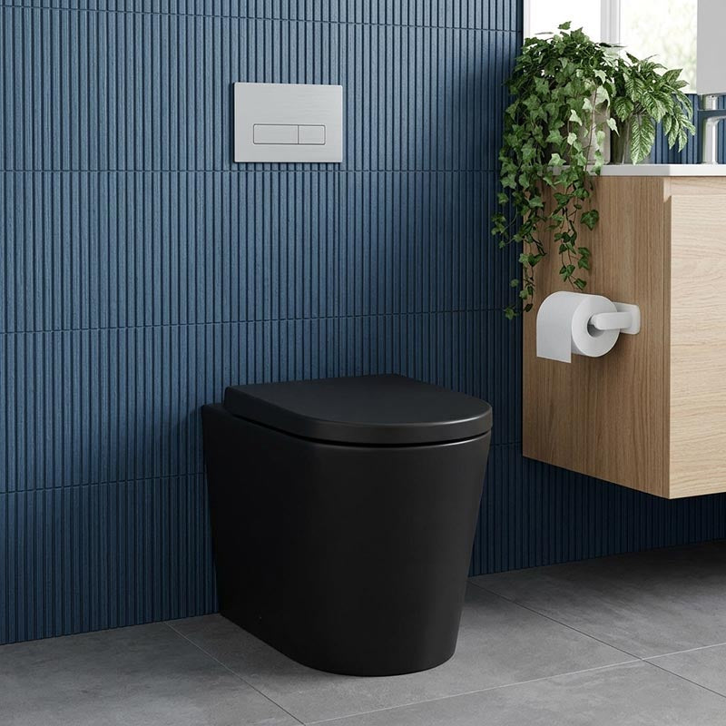 Avis Wall Faced Floor Toilet Pan with Rimless Flush Matt Black 575x360x415mm