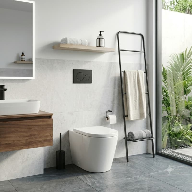 Avis Wall Faced Floor Toilet Pan Only with Rimless Flush Matt Black/Gloss White 575x360x415mm