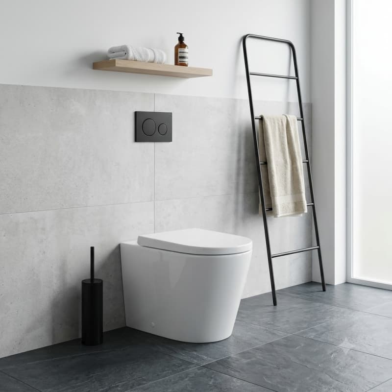 Avis Wall Faced Floor Toilet Pan Only with Rimless Flush Matt Black/Gloss White 575x360x415mm