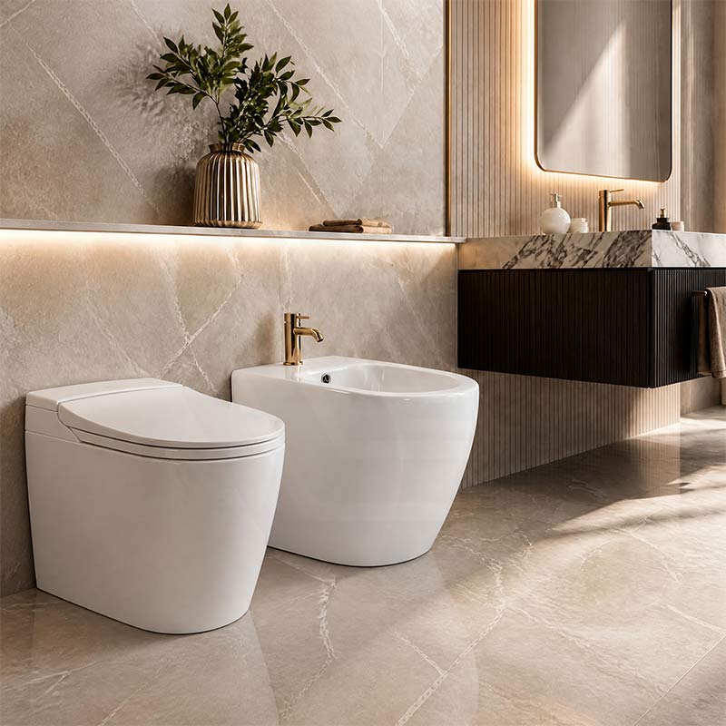 Veda Ceramic Back To Wall Bidet with Tap Hole 590x360x410mm - Gloss White