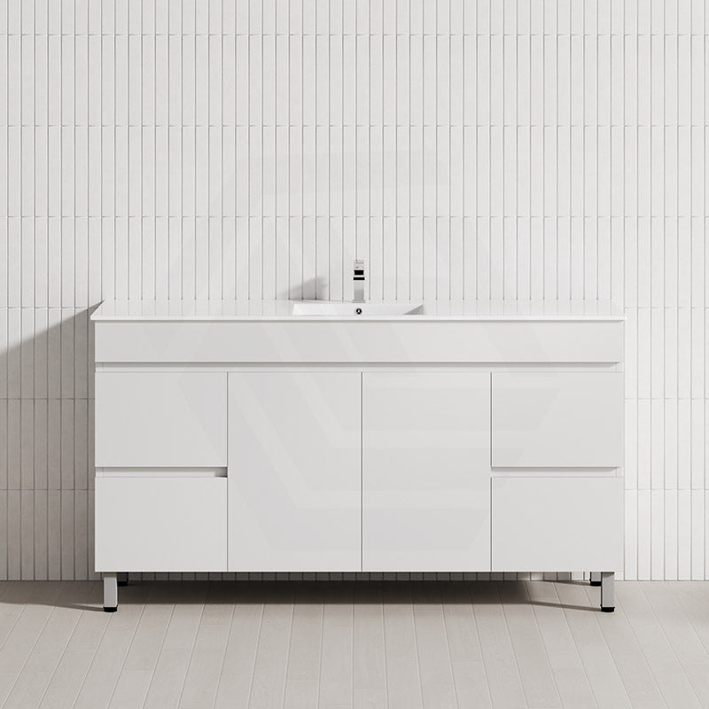1500mm MDF Polyurethane Bathroom Freestanding Vanity White Cabinet ONLY & Ceramic Top Available