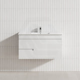 600-1500mm Gloss White MDF Wall Hung Vanity With Left Side Drawers