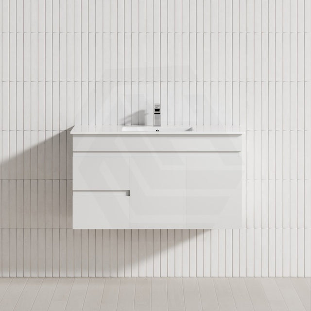 600-1500mm Gloss White MDF Wall Hung Vanity With Left Side Drawers