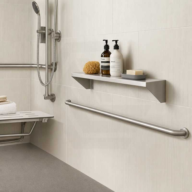 Bathroom Satin Stainless Steel Shower Shelf Special Care Disabled Surface Mounted