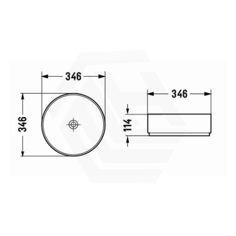 Poseidon Round Ceramic Above Counter Basin NO Overflow 346x346x114mm - Marble Matt Black