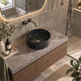 Poseidon Round Ceramic Above Counter Basin NO Overflow 346x346x114mm - Marble Matt Black