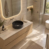 Poseidon Round Ceramic Above Counter Basin NO Overflow 346x346x114mm - Marble Matt Black