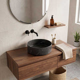 Poseidon Round Ceramic Above Counter Basin NO Overflow 346x346x114mm - Marble Matt Black