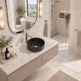 Poseidon Round Ceramic Above Counter Basin NO Overflow 346x346x114mm - Marble Matt Black