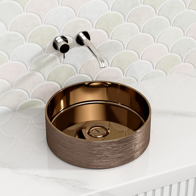 346x346x114mm Round Rose Gold Ceramic Above Counter Basin