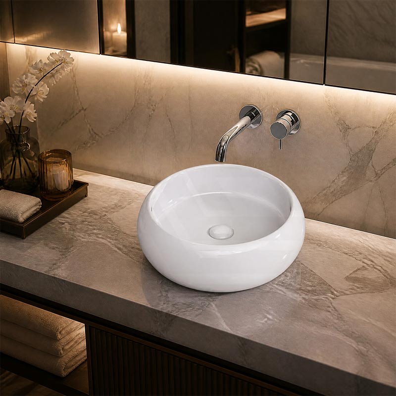 Round Ceramic Above Counter Wash Basin 360x360x120mm - Variant Colour