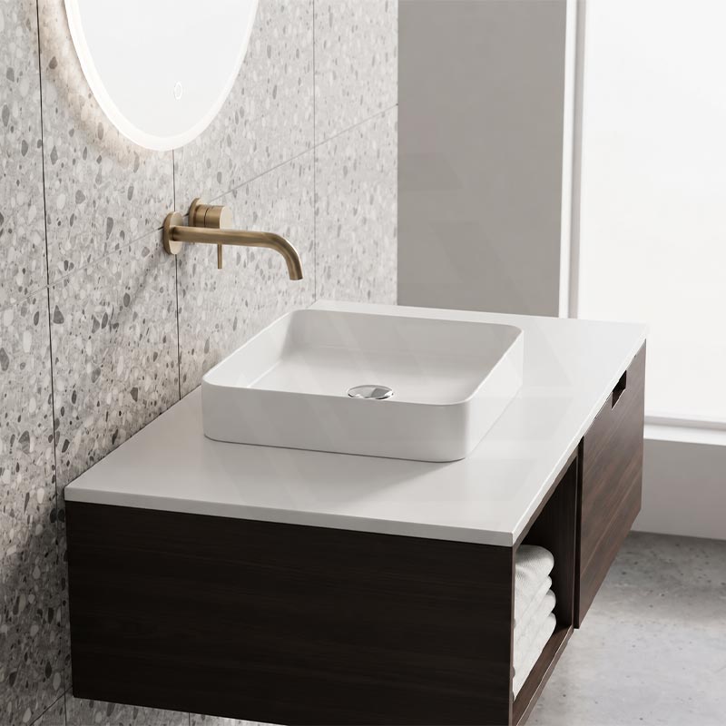 Square Above Counter Top Ceramic Basin Ultra Slim 370x370x130mm - Gloss White