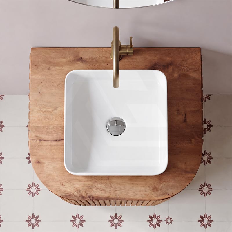 Square Above Counter Top Ceramic Basin Ultra Slim 370x370x130mm - Gloss White