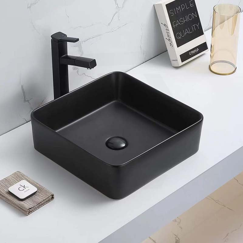 Square Above Counter Top Ceramic Basin 370x370x130mm - Matt White / Matt Black