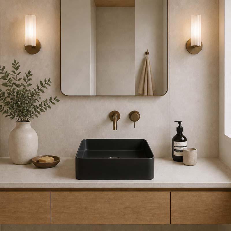 Square Above Counter Top Ceramic Basin 370x370x130mm - Matt White / Matt Black