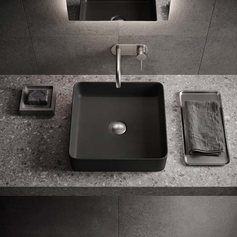 Square Above Counter Top Ceramic Basin 370x370x130mm - Matt White / Matt Black