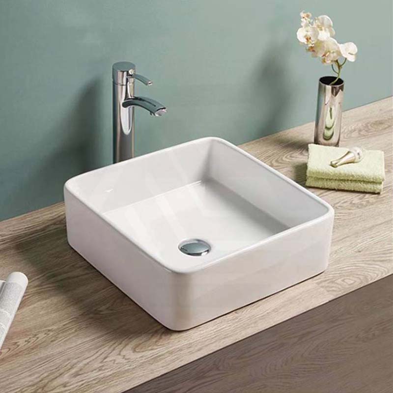 Square Above Counter Top Ceramic Basin 370x370x130mm - Matt White / Matt Black