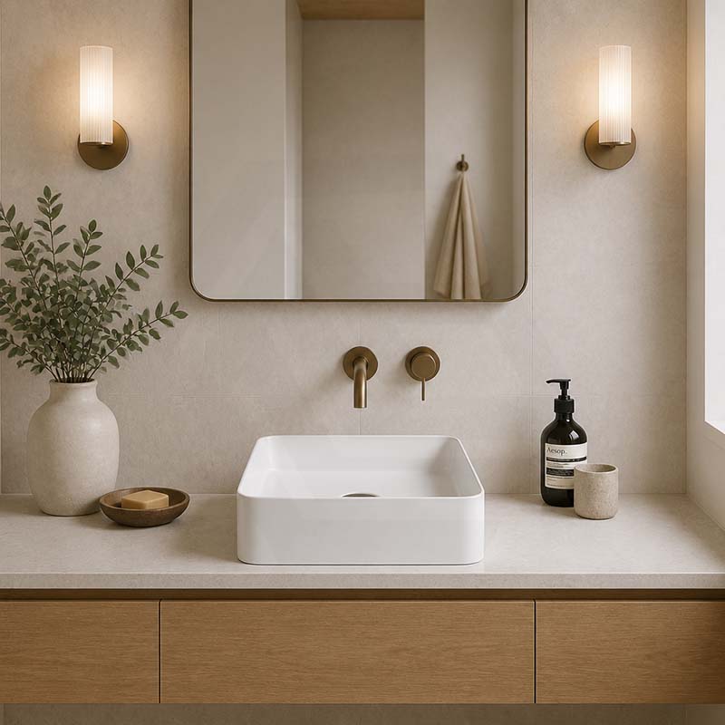 Square Above Counter Top Ceramic Basin 370x370x130mm - Matt White / Matt Black