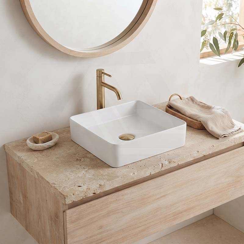 Square Above Counter Top Ceramic Basin 370x370x130mm - Matt White / Matt Black