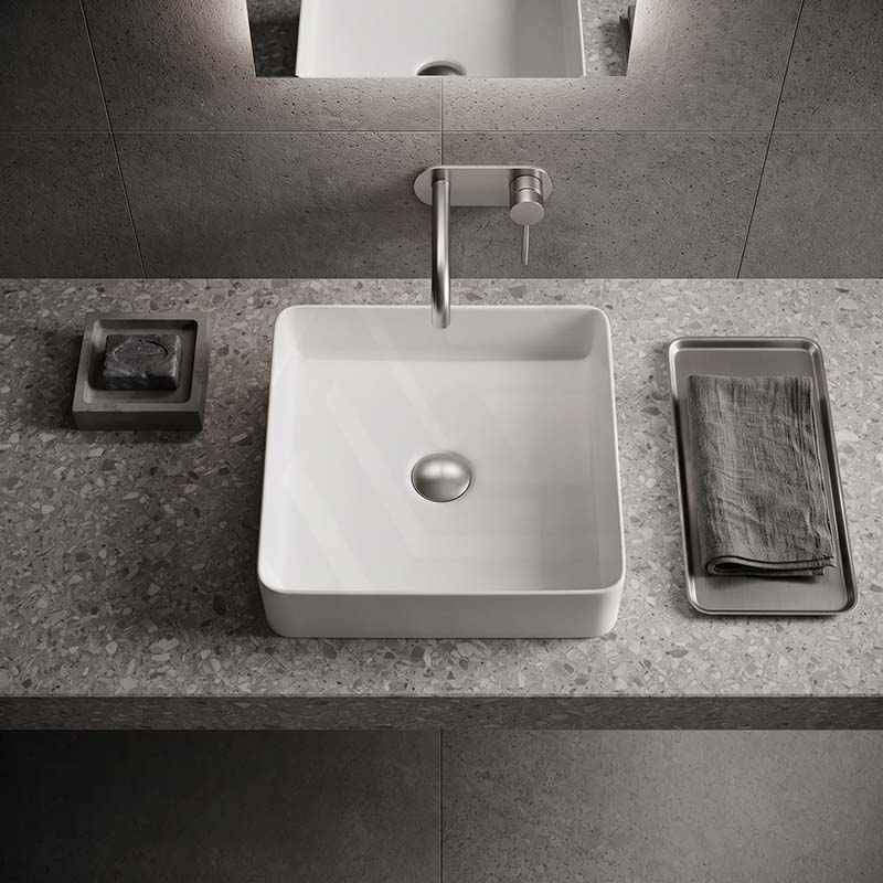 Square Above Counter Top Ceramic Basin 370x370x130mm - Matt White / Matt Black