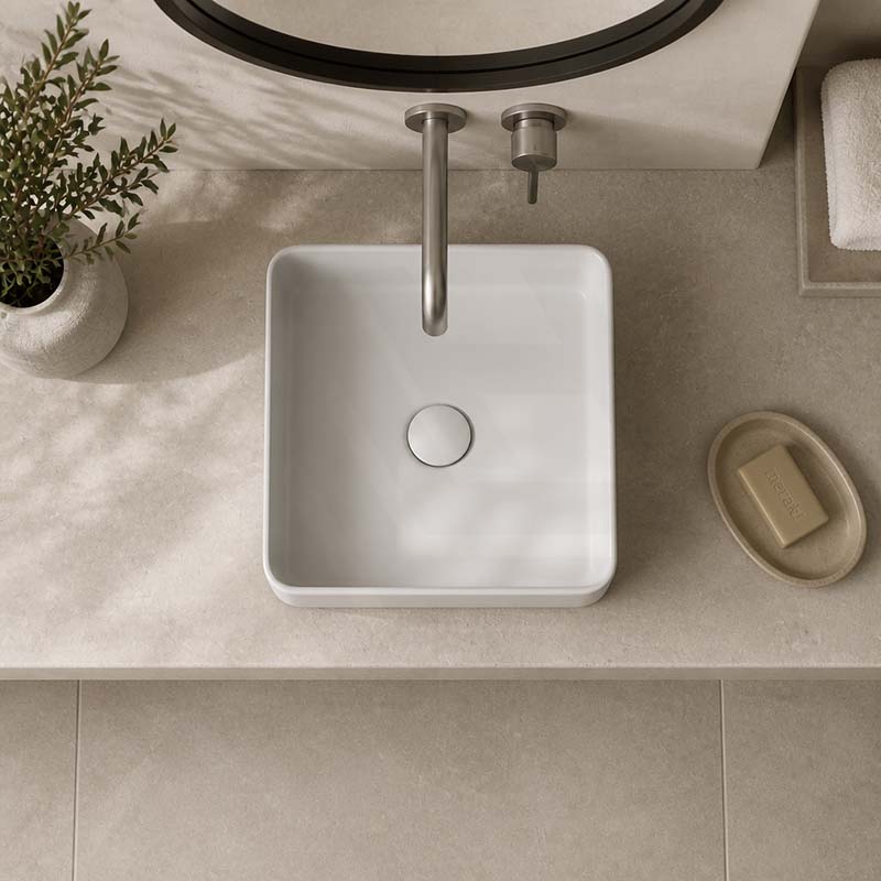 Square Above Counter Top Ceramic Basin 370x370x130mm - Matt White / Matt Black