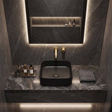Poseidon Square Ceramic Ultra Slim Above Counter Basin NO Overflow 375x375x110mm - Matt Black