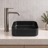 Poseidon Square Ceramic Ultra Slim Above Counter Basin NO Overflow 375x375x110mm - Matt Black