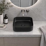 Poseidon Square Ceramic Ultra Slim Above Counter Basin NO Overflow 375x375x110mm - Matt Black