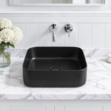 Poseidon Square Ceramic Ultra Slim Above Counter Basin NO Overflow 375x375x110mm - Matt Black