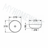 378x378x110mm Bathroom Ceramic Wash Basin Round Above Counter In Various Colour