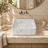 Square Above Counter Top Ceramic Basin 360x365x130mm - Matt White Carrara