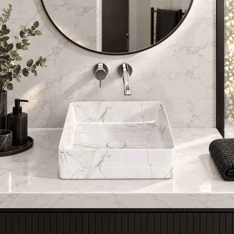 Square Above Counter Top Ceramic Basin 360x365x130mm - Matt White Carrara