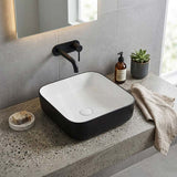 Square Above Counter Ceramic Basin 385x385x135mm - Matt White & Black