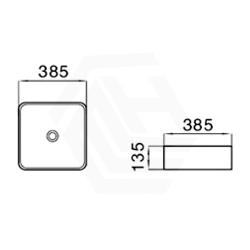 Square Above Counter Ceramic Basin 385x385x135mm - Matt White & Black