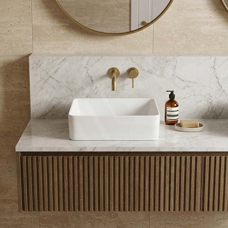 Poseidon Rectangle Ceramic Above Counter Basin 400x300x130mm - Gloss White
