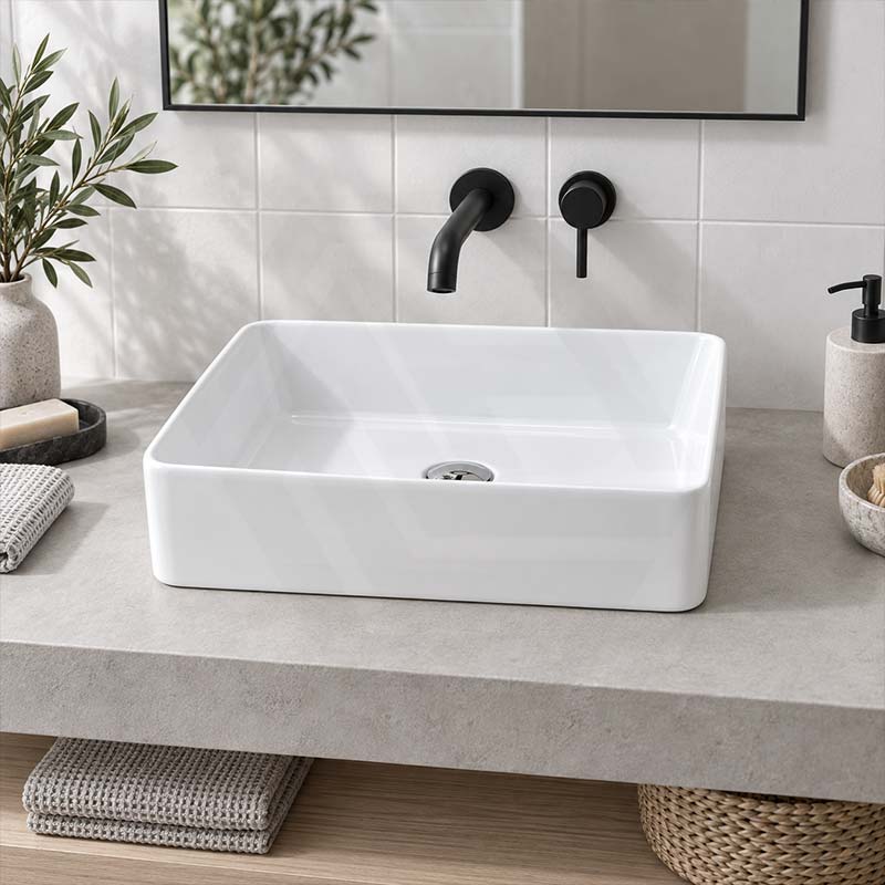 Poseidon Rectangle Ceramic Above Counter Basin 400x300x130mm - Gloss White