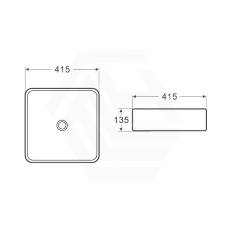 Poseidon Square Ceramic Ultra Slim Above Counter Basin NO Overflow 415x415x135mm - Gloss White