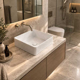 Poseidon Square Ceramic Ultra Slim Above Counter Basin NO Overflow 415x415x135mm - Gloss White