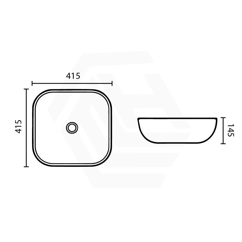 415x415x145mm Round-Edged Square Gloss White Ceramic Above Counter Basin Ultra Slim NO Overflow