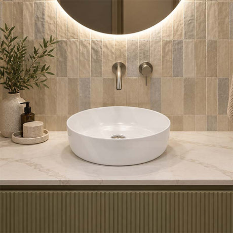 Round Ceramic Above Counter Basin Wash Basin Ultra Slim 420x420x140mm - Gloss White