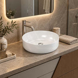 Round Ceramic Above Counter Basin Wash Basin Ultra Slim 420x420x140mm - Gloss White