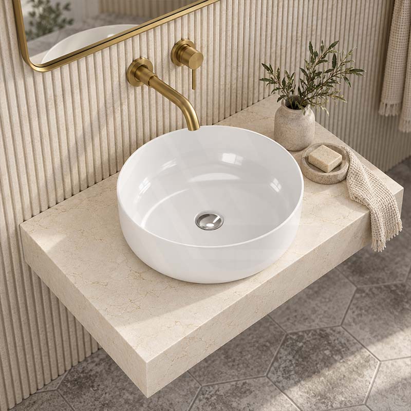 Round Ceramic Above Counter Basin Wash Basin Ultra Slim 420x420x140mm - Gloss White