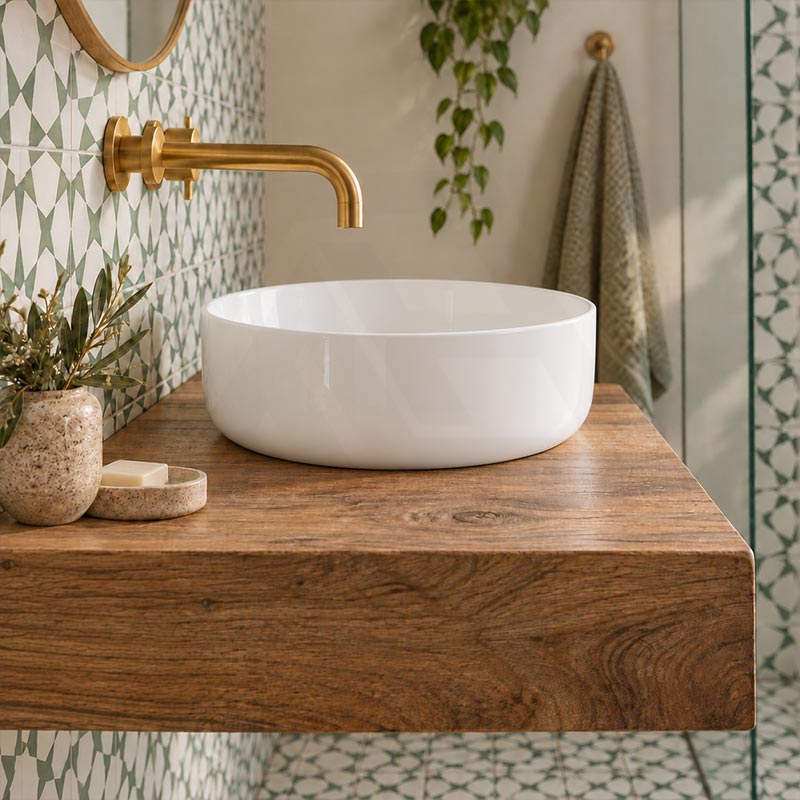 Round Ceramic Above Counter Basin Wash Basin Ultra Slim 420x420x140mm - Gloss White
