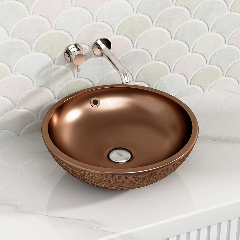 430x430x145mm Round Rose Gold Above Counter Ceramic Basin